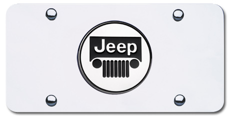 Au-Tomotive Gold Jeep Grille Emblem Chrome License Plate - Click Image to Close